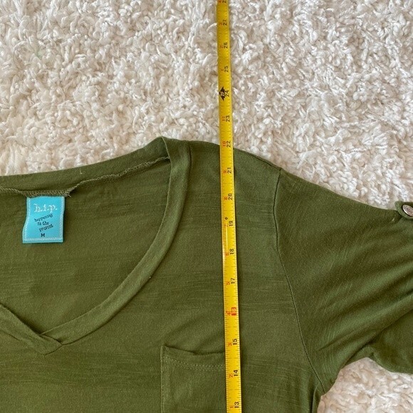 H.I.P V-Neck Short Sleeve Striped Tee. Olive Color. Medium. Lightweight. Comfy - Picture 11 of 11